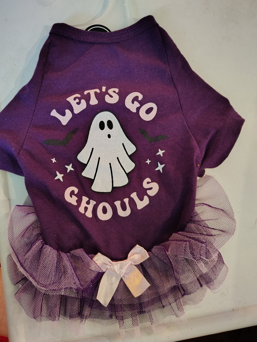 Purple "Let's Go Ghouls" Kids Costume Dress with Tulle